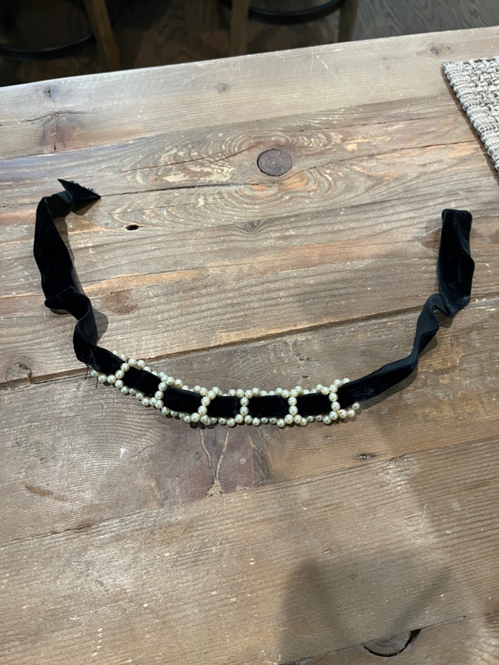 Vintage Black Velvet Pearl-Trim Choker Necklace
